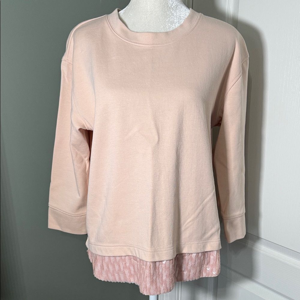 J. Crew Women's Blush Pink Layered sequin Look Sweatshirt Size M